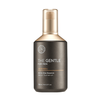 Dark matte bottle with gold pump cap containing anti-aging all-in-one essence for men skincare serum