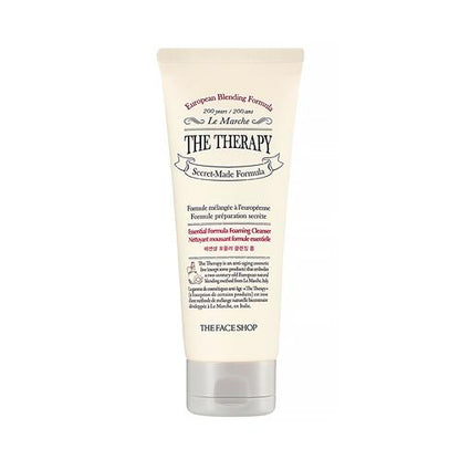 Tube of pale cream foaming cleanser highlighting deep cleansing and European-inspired skincare formula