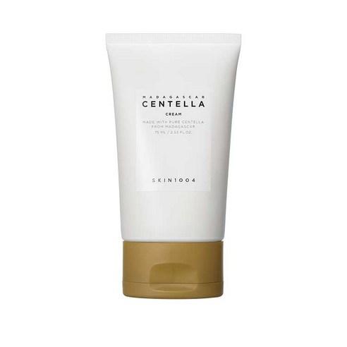 White tube of soothing cream with gold cap labeled Madagascar Centella for calming skin relief benefits