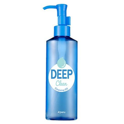 A'pieu Deep Clean Cleansing Oil 160ml in blue pump bottle for effective deep cleansing and makeup removal