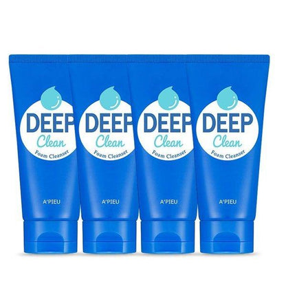A'pieu Deep Clean Foam Cleanser 130ml X 4ea in blue tubes designed for thorough cleansing benefits