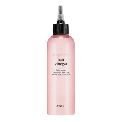 A'pieu RASPBERRY HAIR VINEGAR 200ml moisturizing rinse in a pink bottle with pointed black cap for scalp care