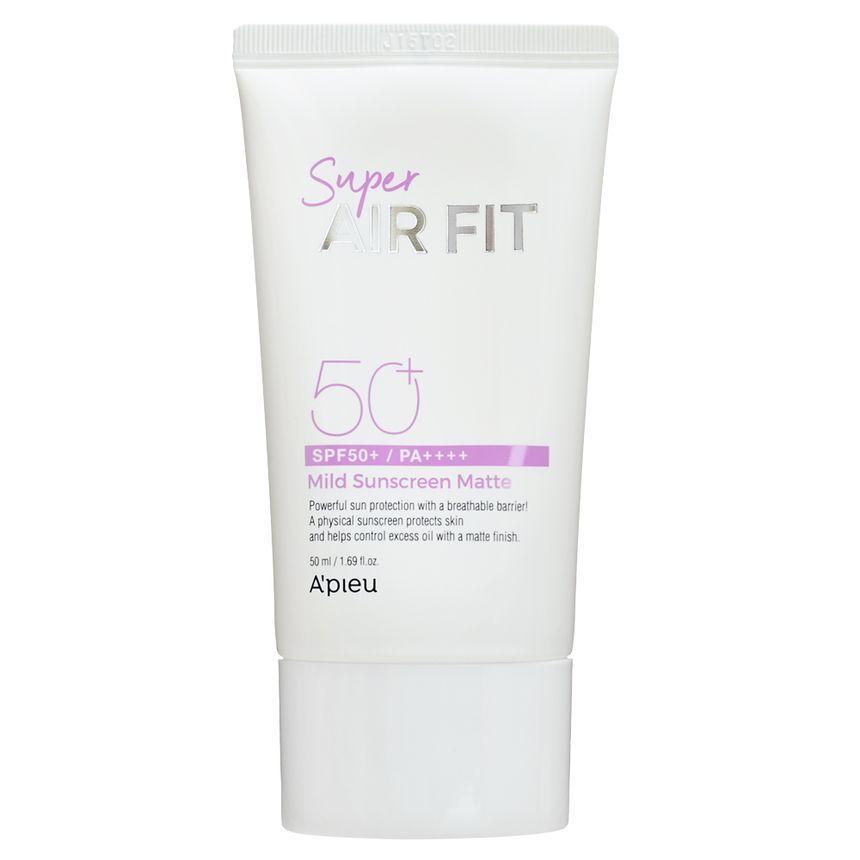 A'pieu Super Air Fit Mild Sunscreen Matte EX SPF50+ PA++++ 50ml in white tube with high protection and matte finish benefits