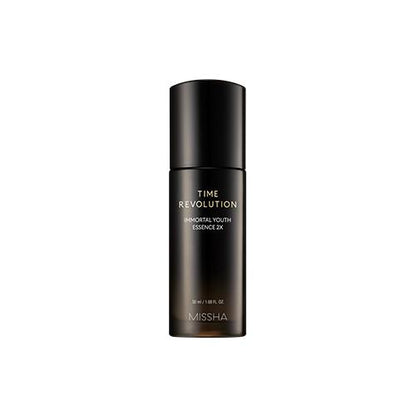 Sleek black bottle of youthful essence serum focused on wrinkle reduction against plain white background