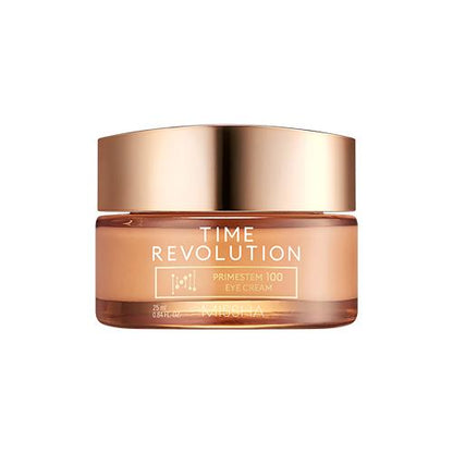 Jar of gold-toned lifting effect eye cream with metallic lid on white background