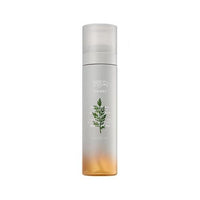Tall translucent spray bottle with calming artemisia essence and soothing skin benefits on white background