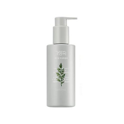 Matte white pump bottle with green Artemisia leaf illustration and soothing feminine wash formula on front label