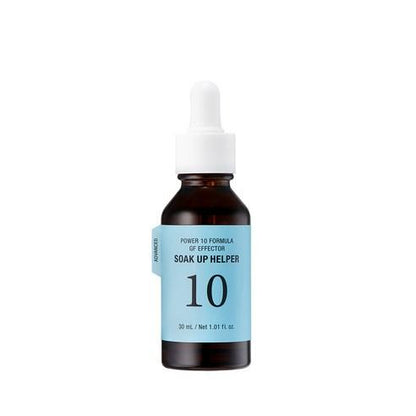 Amber glass dropper bottle with blue label of hydrating skincare serum on white background