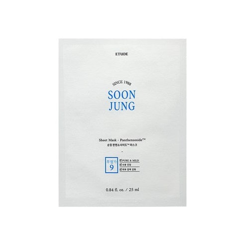 ETUDE HOUSE SoonJung Panthensoside Sheet Mask Sheet 25ml x 10pcs with hydration boost formula in simple white packaging