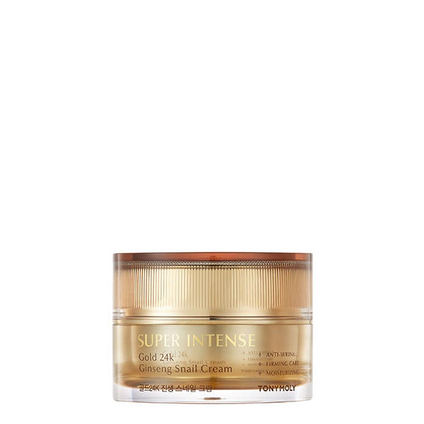 Golden jar of moisturizing cream with ginseng and snail extract promoting enhanced skin elasticity and firming care