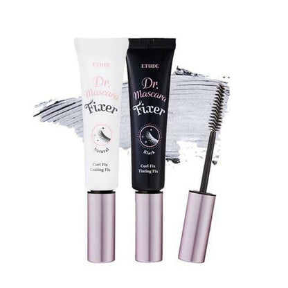 ETUDE HOUSE Dr. Mascara Fixer 6g (2 Colors) in white and black tubes with long-lasting hold formula and applicator brush