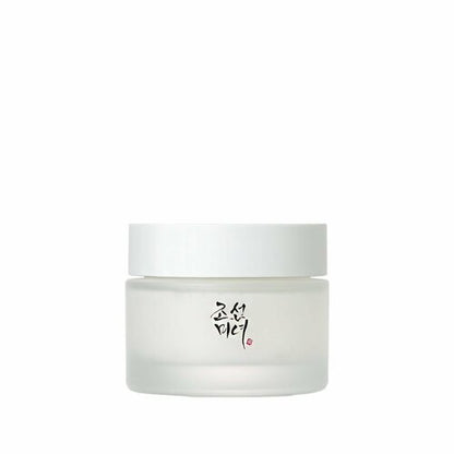Frosted glass jar of lightweight moisturizing cream with minimalist black calligraphy on white background