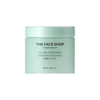 Light green jar of gentle exfoliating tea tree toner pads with clean minimalist label on white background