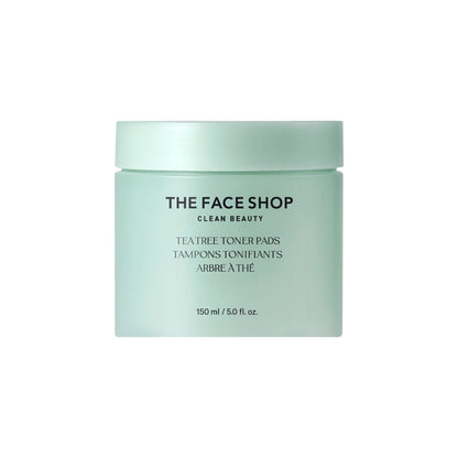 Light green jar of gentle exfoliating tea tree toner pads with clean minimalist label on white background