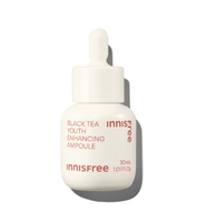 Matte white dropper bottle of moisturizing youth enhancing ampoule with minimal red text on a clean background