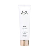 White squeeze tube of brightening tone-up sunscreen with SPF50+/PA++++ and rose gold cap on white background