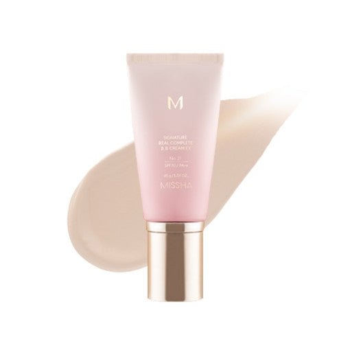 Tube of radiant skin BB cream with soft beige swatch behind on white background