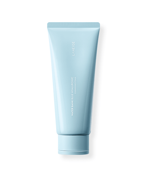 LANEIGE Water Bank Blue Hyaluronic Cleansing Foam 150g in light blue tube designed for deep cleansing on white background