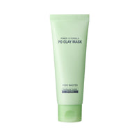Light green tube of pore-clearing clay mask with minimalist black text on a white background
