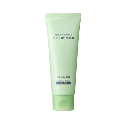 Light green tube of pore-clearing clay mask with AHA and BHA for refining and cleansing skin pores on white background