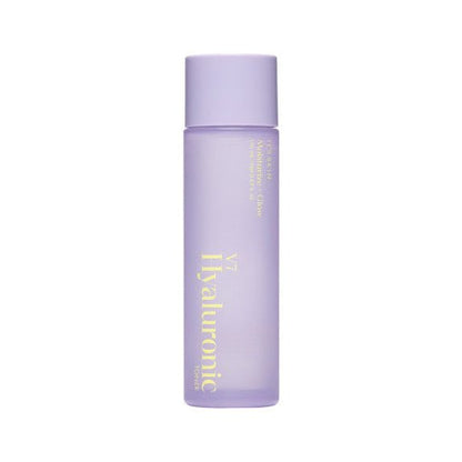 Slim frosted lavender bottle of hyaluronic toner with gold text emphasizing intense hydration benefits