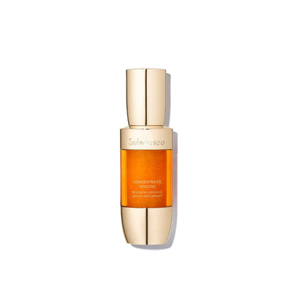 Elegant amber serum bottle with polished gold cap highlighting rejuvenating and fine line reduction benefits