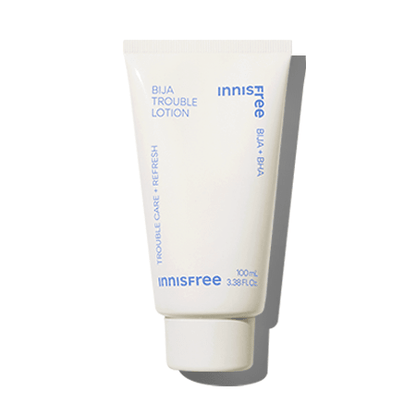 White tube of gentle lotion with minimalist blue text highlighting soothing and skin-refreshing benefits