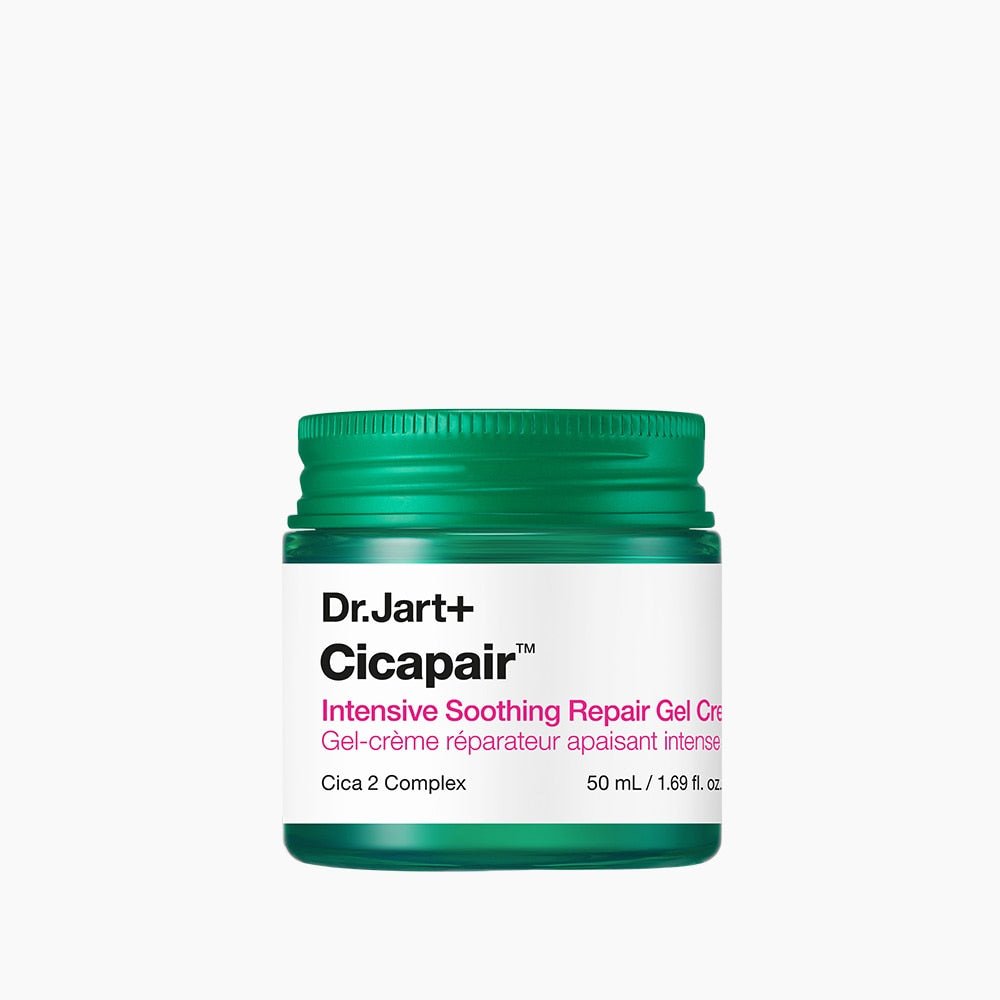 Dr.Jart+ Cicapair Intensive Soothing Repair Gel Cream 50ml in green jar to reduce redness and calm skin irritation