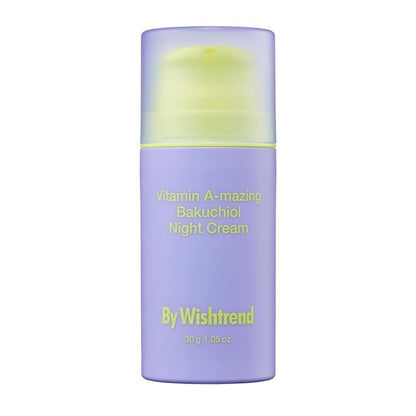 [By Wishtrend] Vitamin A-mazing Bakuchiol Night Cream 30g in pastel lavender airless pump for multi-functional skin care