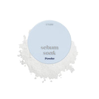 ETUDE Sebum Soak Powder 5g in light blue container with translucent white loose powder for matte finish