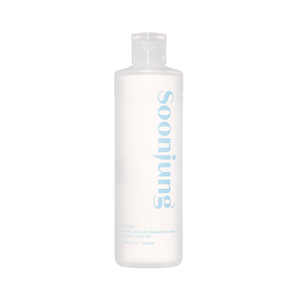 ETUDE SoonJung 5.5 Cleansing Water 320ml in transparent bottle with gentle cleansing formula for sensitive skin care