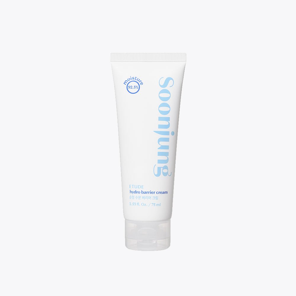 ETUDE SoonJung Hydro Barrier Cream (Tube) 75ml in white packaging with light blue text highlighting soothing ingredients and moisture content