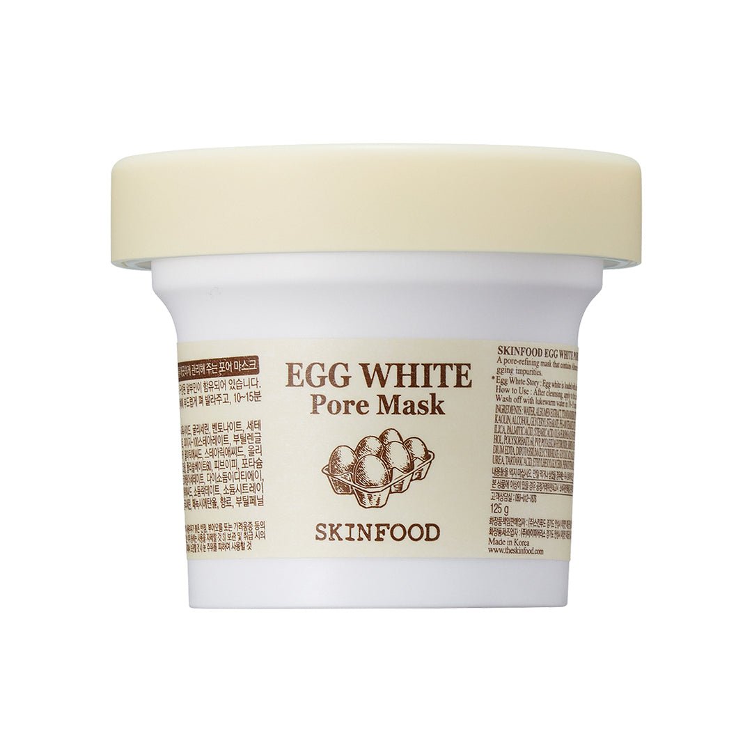 White jar of deep cleansing pore mask with beige lid and simple natural-inspired label design