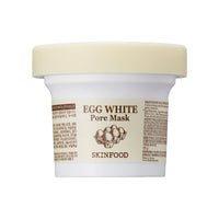 White jar of deep cleansing pore mask with beige lid and brown egg graphic on label