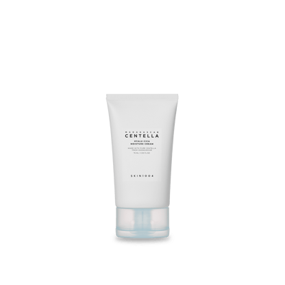Minimalist white tube of hydrating moisture cream with clear cap and black text on light background