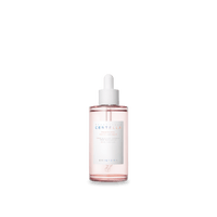 Clear pink ampoule bottle with white dropper cap and minimal label highlighting pore minimizing benefits
