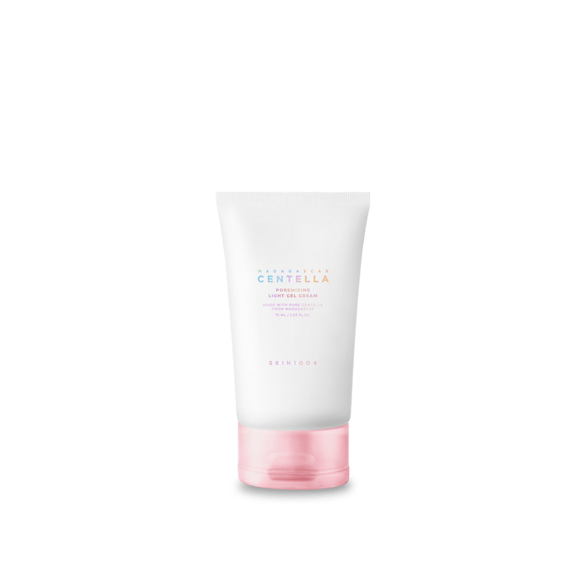 White tube of light gel cream with pink cap labeled for pore reduction skincare on a clean white background