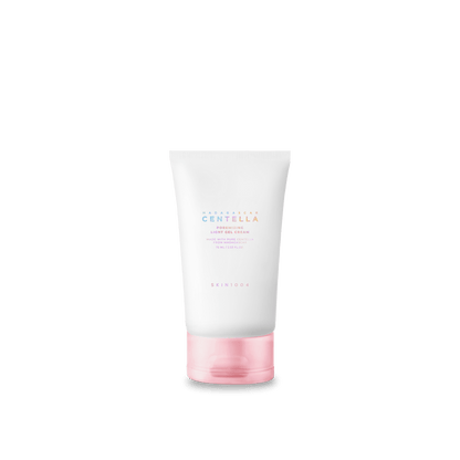 White squeeze tube with pink cap of a pore-reducing light gel cream on white background