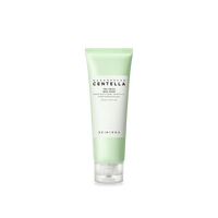 Light green tube of gentle cleansing foam with white label featuring centella and BHA on white background