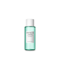 Clear aqua bottle of purifying toner with white cap and minimalist label highlighting centella extract and tea-trica blend