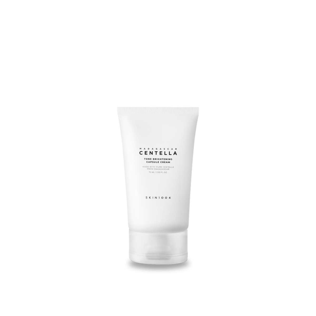 White tube of hydrating tone brightening capsule cream with minimalist black text on translucent cap