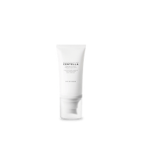 White tube of tone brightening sunscreen with broad-spectrum protection on plain background