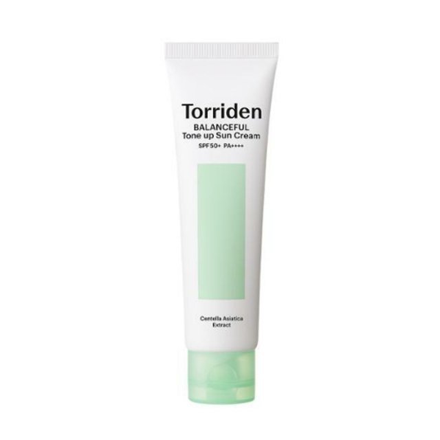 Torriden Balanceful Cica Tone Up Sun Cream 60ml (SPF 50+ PA++++) in white tube with green cap for high protection