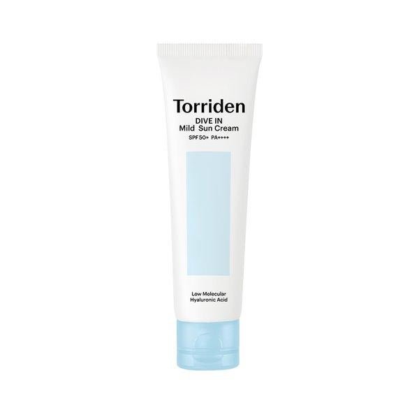 Torriden DIVE IN Mild Suncream 60ml (SPF 50+ PA++++) in white tube with blue cap for high sun protection