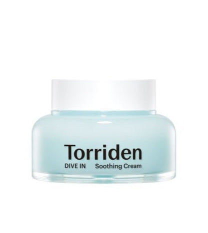Torriden Dive-In Hyaluronic Acid Soothing Cream 100ml in light blue jar with white lid for deep hydration care