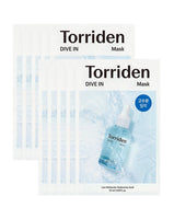Torriden Dive-In Low Molecule Hyaluronic Acid Mask Sheet 10ea with blue serum bottle for deep hydration care