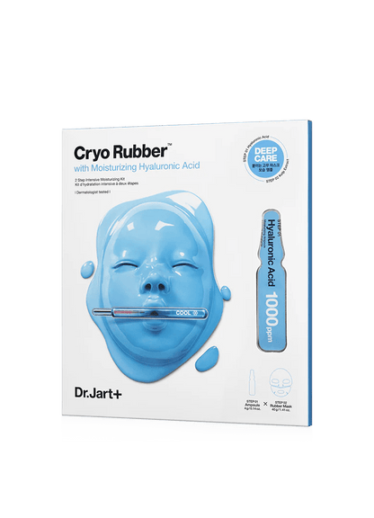 Dr.Jart+ CRYO RUBBER WITH MOISTURING HYALURONIC ACID 44ml blue cooling face mask packaging with serum vial