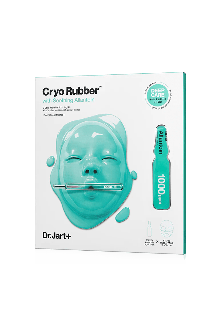 Dr.Jart+ CRYO RUBBER WITH SOOTHING ALLANTOIN 44ml in white box with teal cooling mask and soothing ampoule vial