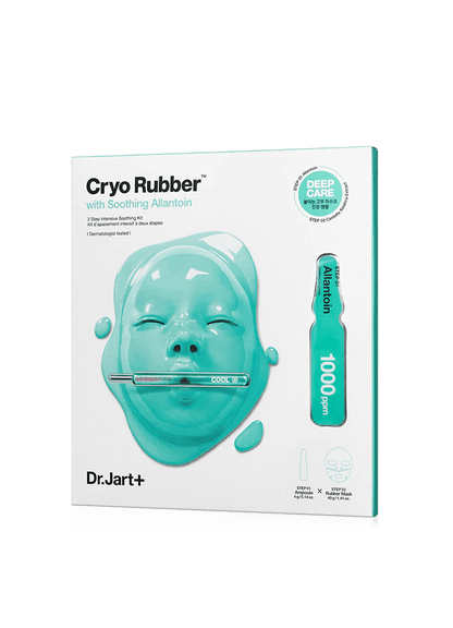 Dr.Jart+ CRYO RUBBER WITH SOOTHING ALLANTOIN 44ml in white box with teal cooling mask and soothing ampoule vial