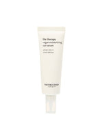 Minimalist white tube of vegan moisturizing sun serum with SPF50+ PA++++ and clear cap on white background